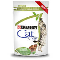 Отзывы Корм для стерилизованных кошек CAT CHOW с ягненком и с зелёной фасолью 85 г (кусочки в соусе)