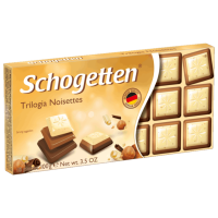 Отзывы Шоколад Schogetten Trilogia Noisettes белый с грильяжем и фундуком+молочный с джандуей+молочный порционный