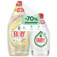 Отзывы Fairy Набор средств для мытья посуды Нежные руки Ромашка и витамин Е + Pure & Clean