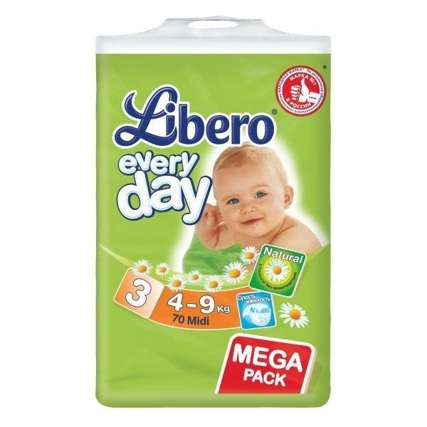 Отзывы Libero подгузники Everyday 3 (4-9 кг) 70 шт.