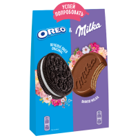 Отзывы Печенье Milka +Oreo с какао и начинкой с ванильным вкусом и вафли с начинкой какао с молочным шоколадом, 174 г
