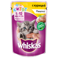 Отзывы Корм для котят Whiskas беззерновой, с курицей 85 г (паштет)