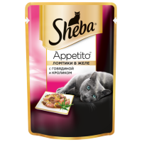 Отзывы Корм для кошек Sheba Appetito с кроликом, с говядиной 85 г (кусочки в желе)