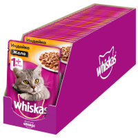 Отзывы Корм для кошек Whiskas для здоровья кожи и шерсти, с индейкой 85 г (кусочки в желе)