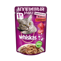 Отзывы Корм для кошек Whiskas Аппетитный микс для здоровья кожи и шерсти, с ягненком, с говядиной 85 г (кусочки в соусе)