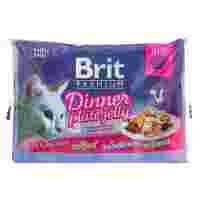 Отзывы Корм для кошек Brit Premium Dinner Plate с курицей, с лососем, с говядиной, с форелью 85 г (кусочки в желе)