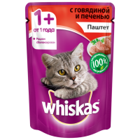 Отзывы Корм для кошек Whiskas беззерновой, с говядиной, с печенью 85 г (паштет)